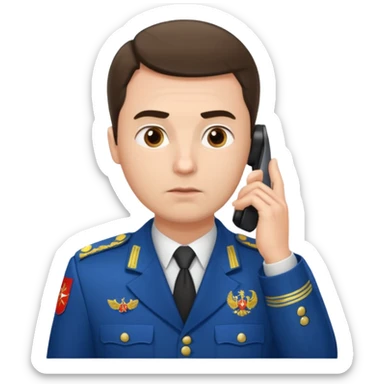 A Russian prosecutor's uniform, a man with a phone looking at something sticker