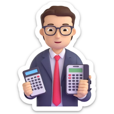 male accountant reviewing financial documents with calculator sticker
