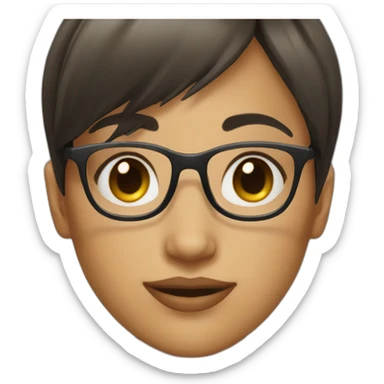 girl with dark brown very short straight hair and bangs and glasses sticker