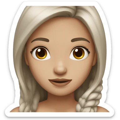 girl with white skin color with brown long hair and brown eyes with lashes sticker