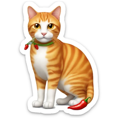 Full body ginger cat and a chili pepper sticker