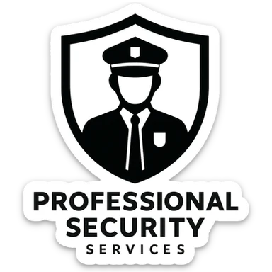 Professional security services logo, featuring a shield and a guard icon. sticker