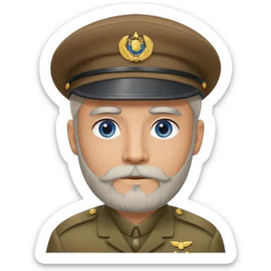 A man in military lhaki colored beret with grey beard sticker