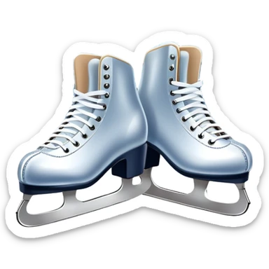 An icon showing In the background, twinkling lights, winter trees, and cheering spectators create a festive atmosphere. a pair of elegant ice skates gliding across a smooth, frozen rink with snowflakes in the air. Transparent background highlights the grace and charm of ice skating. sticker