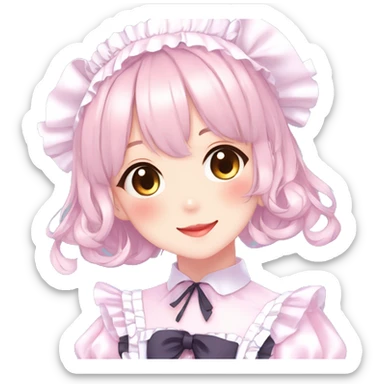 Gorgeous anime style girl blushing face maid outfit Lolita idol model colorful shiny sparkle kawaii pastelcore cottagecore pearly petite simplistic aesthetic trending style sticker
