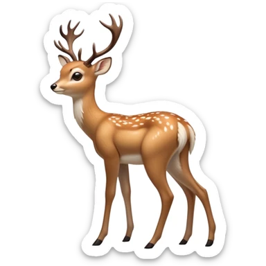 cinematic-[deer]-realistic-full-body-standing on all fours-emoji,-tail-tucked-close,-head-tilted-dramatically,-sleek-[fawn]-fur,-simplified-yet-realistic-focused-features,-highly-detailed,-glowing-with-an-almost-sarcastic-glow big antlers sticker
