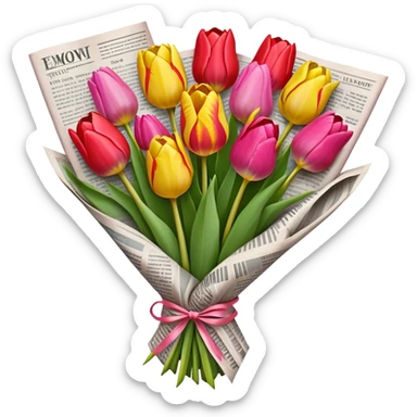Colorful tulip bouquet wrapped in newspaper  sticker