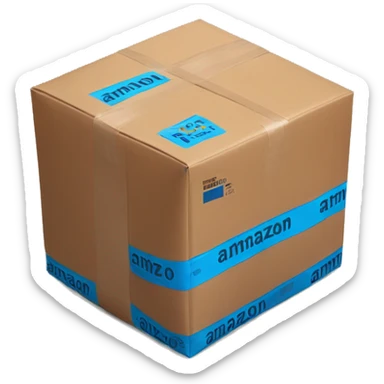a brown package taped with blue and black tape, with the amazon prime logo on the side  sticker