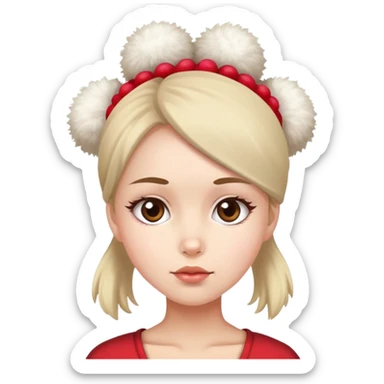 a girl with a pom pom on her head and huge forehead  sticker