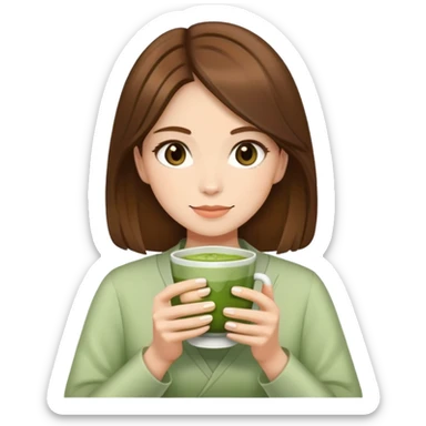 Woman with brown hair holding a cup of matcha sticker