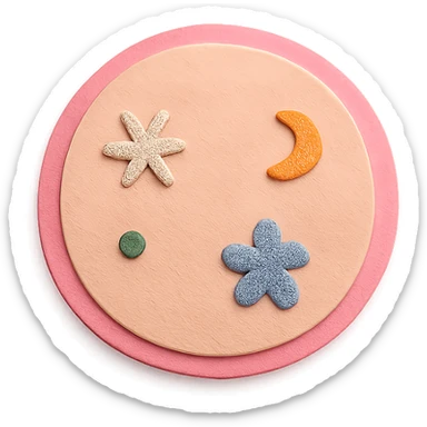soft pastel round button icon with tiny doodles with a pink border sticker