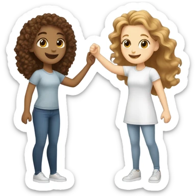 two white girls (one with brown curly hair and one with light brown straight hair) high fiving sticker