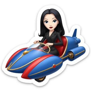 Ultra Jetson’s Jedi teen Morticia Addams flying a red and blue Zephyr-J Jumpspeeder anti-gravity repulsorlift powered by an imperial speeder steampunk hypercar  sticker
