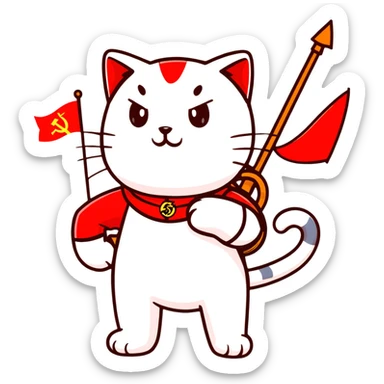revolutionary communist cat with red flag and soviet uniform sticker