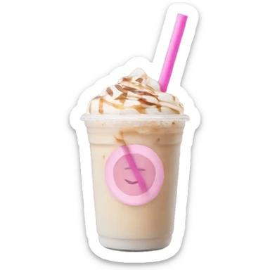 iced latte with oat milk and a pink straw  sticker