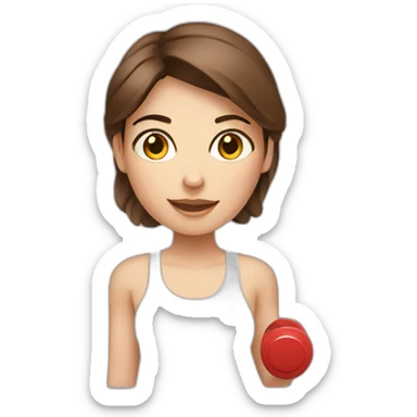 White fitness beautiful women with brown hair. Women with dumbbells in their hands sticker