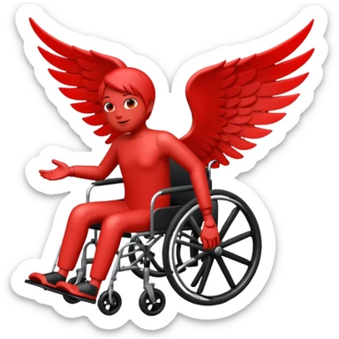 "Emoji of a stylized red figure in a wheelchair, the body forming a 'Z' shape, with a wing coming from the back, dynamic pose" sticker