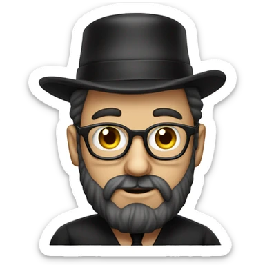 A Hasidic man in a shtreimel wearing a weezer tshirt sticker