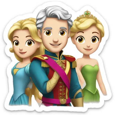 prince mike white little hair with 3 princeses behind him sticker