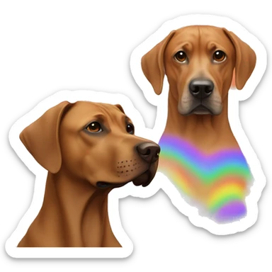 white male with rainbow colored hair alongside a brown rhodesian ridgeback sticker