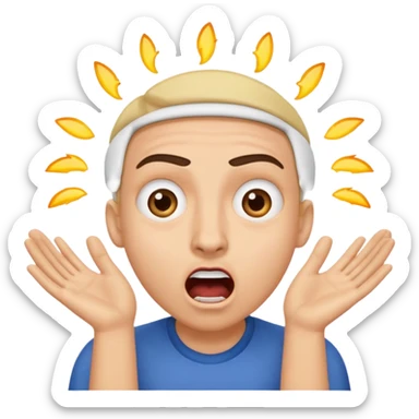 a shocked face, with their mouth and eyes are wide open, eyebrows  raised, and palms against his cheeks. sticker