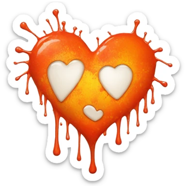 splattered paint heart glowing red-orange warmth sticker