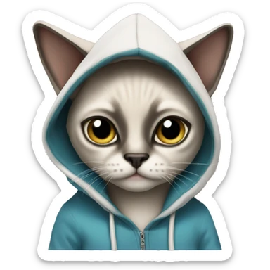 Siamese cat with hoodie that has 44 sticker