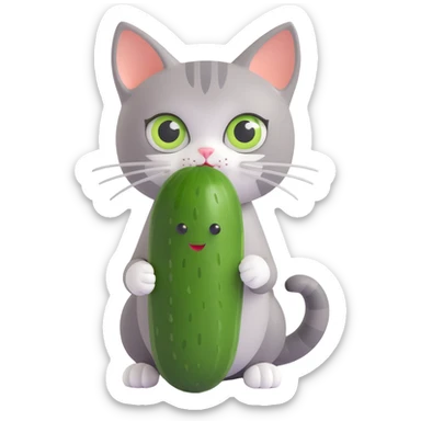 a scared cat with a cucumber next to it sticker