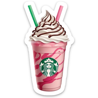 Strawberry Starbucks frappe with strawberry jam at the bottom with whipped cream and chocolate drizzle sticker