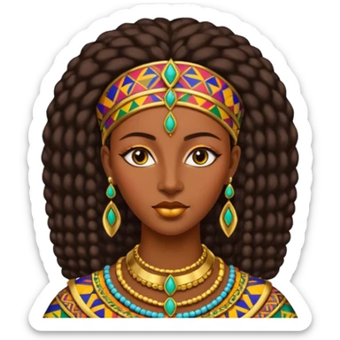 Create me an emoji of a beautiful Ethiopian Queen of Sheba wearing a colorful African patterns. sticker