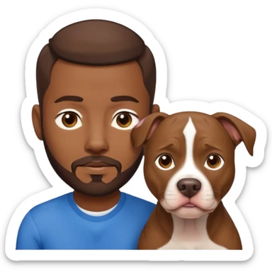 Man with brown beard and very short brown hair, blue eyes with tan pit bull  sticker