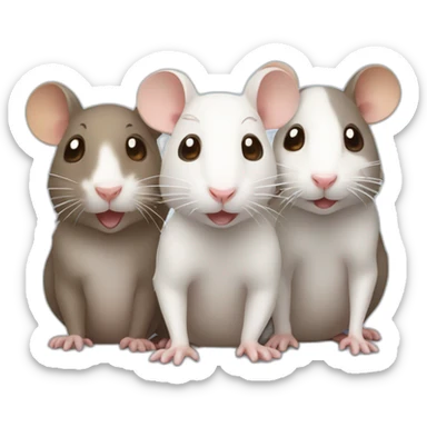 Three cute rats, one white, the other two brown sticker
