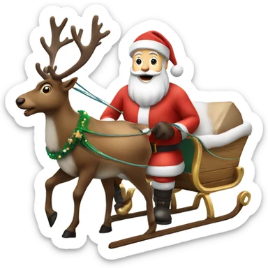 Real Reindeer pulling a sleigh by Santa sticker
