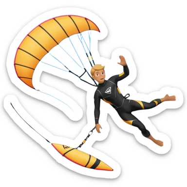 Kiter man con neopreno negro largo en el mar con una cometa kite surf de 18 metros,haciendo kite surf y el truco downloop sticker