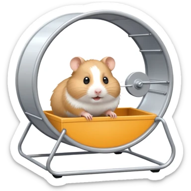 Hamster in plastic cage with hamster wheel sticker