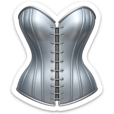 A luxury corset emoji made of silver chrome, smooth metallic curves, minimal fashion silhouette, glossy reflections, sensual high-end aesthetic, iOS emoji style, centered, clean white background sticker