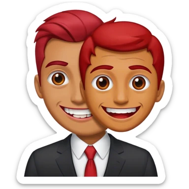 A man comes out of the eye of a man who has red skin and a wide smile with long teeth sticker