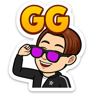 Edit the character in the reference image to show the character smiling with the text 'GG' above it, in the same style as the reference, with a transparent background, no circle, and sized for Twitch emoji. sticker