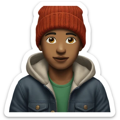 realistic portrait of a boy with a beanie sticker