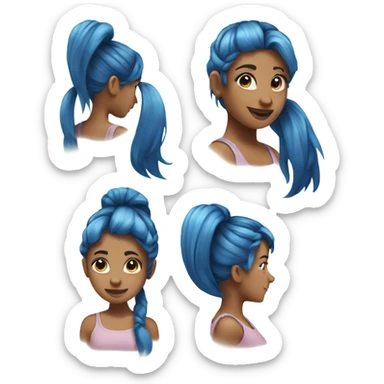 Girl with blue hair and square hair ties and two blue ponytails sticker