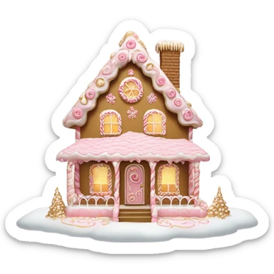 light pink and gold and white gingerbread house sticker