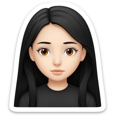 Cabelos pretos longos lisos ,olhos castanhos puxadinho para cima. Pele clara ,nariz pequeno ,lábios carnudos ,adolescente sticker