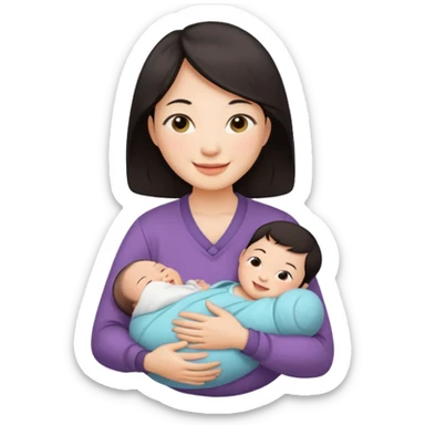 A Chinese mother with 1 newborn. sticker