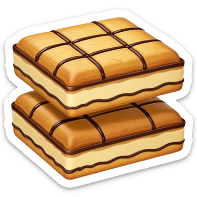 golden-brown rectangular pastry with flaky layered texture and two visible lines of dark chocolate at the ends, glossy surface with gentle folds and buttery sheen, slightly puffed from baking, soft lighting, subtle shadows, emoji scale sticker