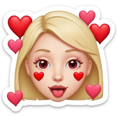 A cross eyed unisex with their tongue out far with Valentine’s Day decor/hearts around eyes facing different directions sticker