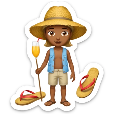 Créole réunionnais chapeau paille tong au pieds  sticker