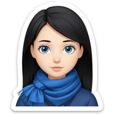 Girl with black hair thats about shoulder lenght with blue eyes covering their neck sticker