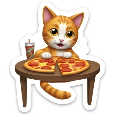 cat eating pizza and hot wings sticker