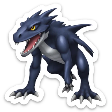 Black, Cool, Edgy, Garchomp-Nargacuga-Sergal Fakémon-Digimon with sharp markings,  full body sticker