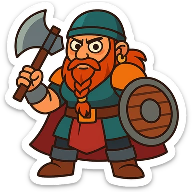 vibrant toon style bearded female dwarf from DnD sticker